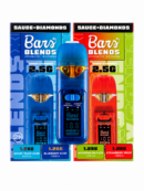 Two Sauce Bars Blends 2.5g sauce diamonds vape packs with the dual-chamber device shown