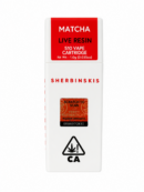 Sherbinskis Matcha 510 cartridge in its box, 1g live resin vape cart for 510 batteries