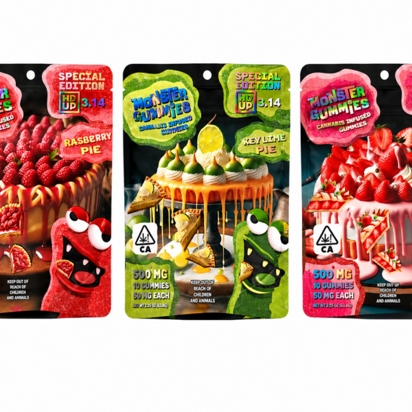 Loud Monster Gummies special edition pouches in raspberry, key lime and strawberry cream pie, 500mg